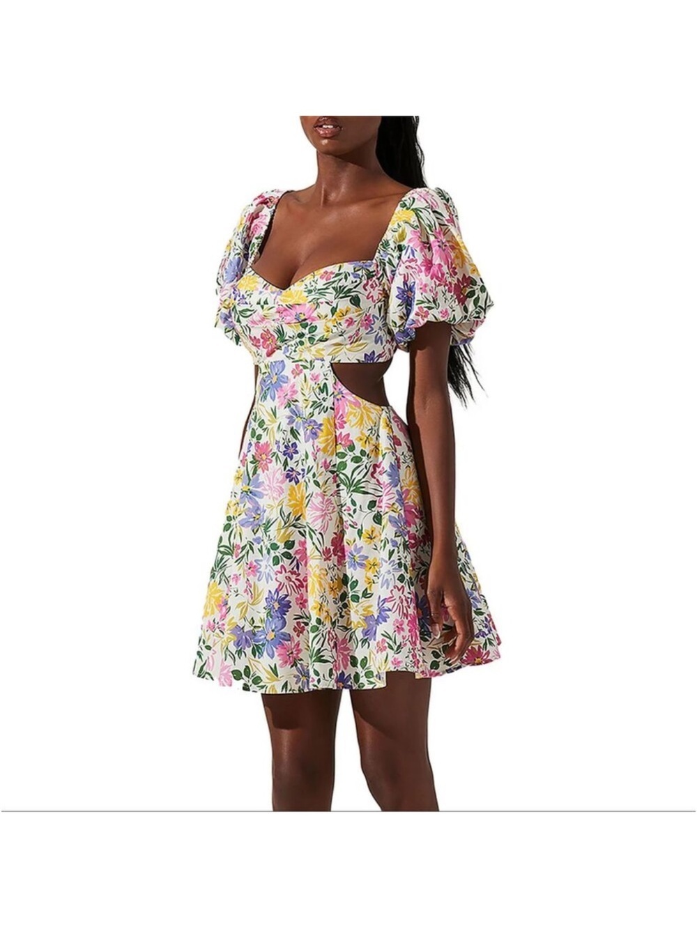 ASTR The Label Clarita Cut Out Multi Floral Mini Dress